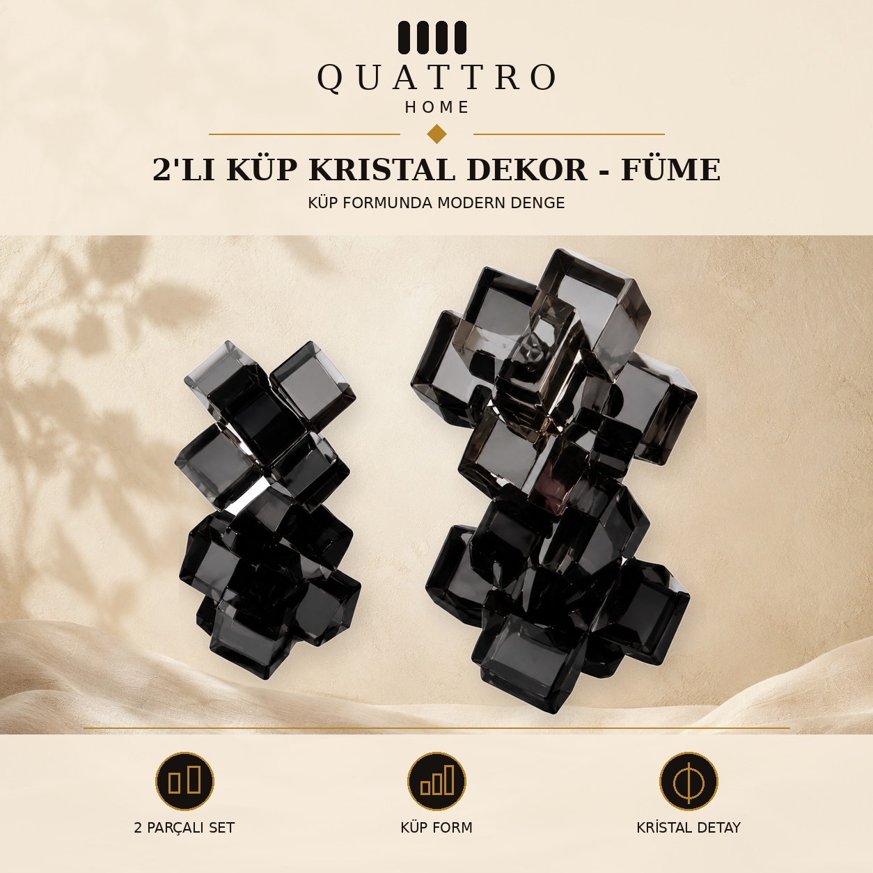 2'li Küp Kristal Dekor - Füme