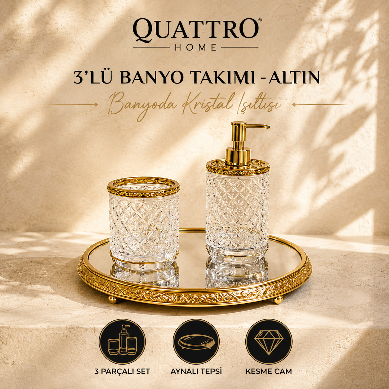3'lü Banyo Takımı - Altın