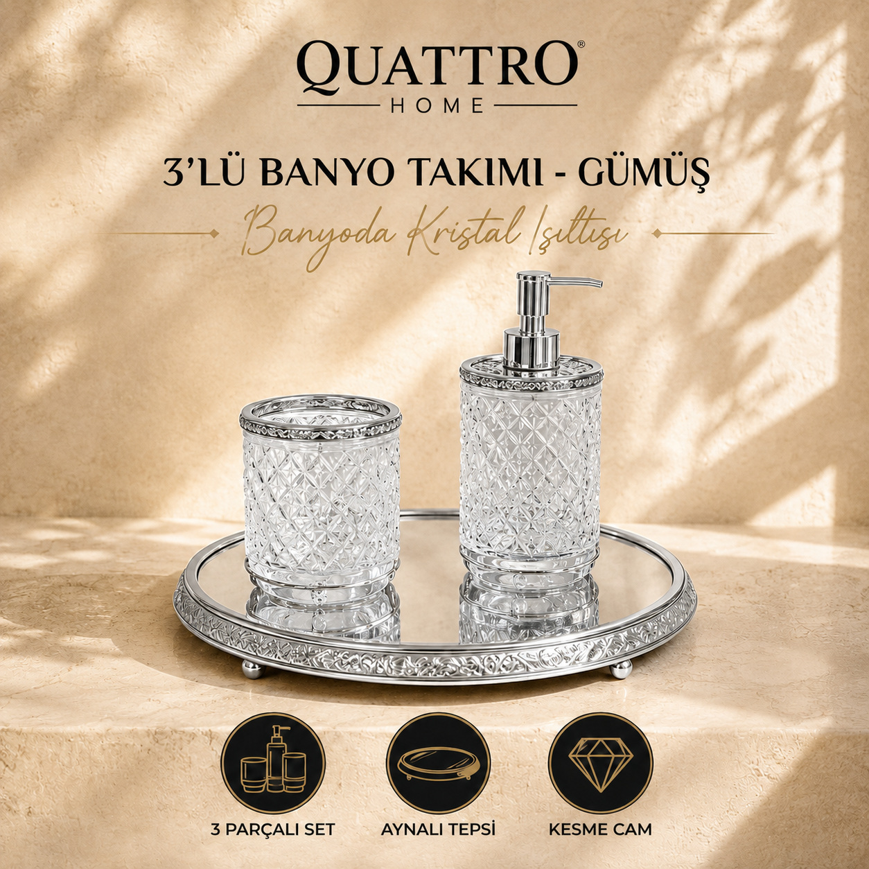 3'lü Banyo Takımı - Gümüş