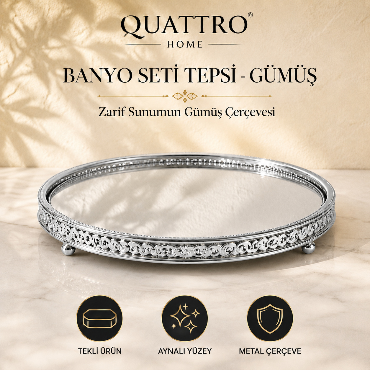 Banyo Seti Tepsi - Gümüş