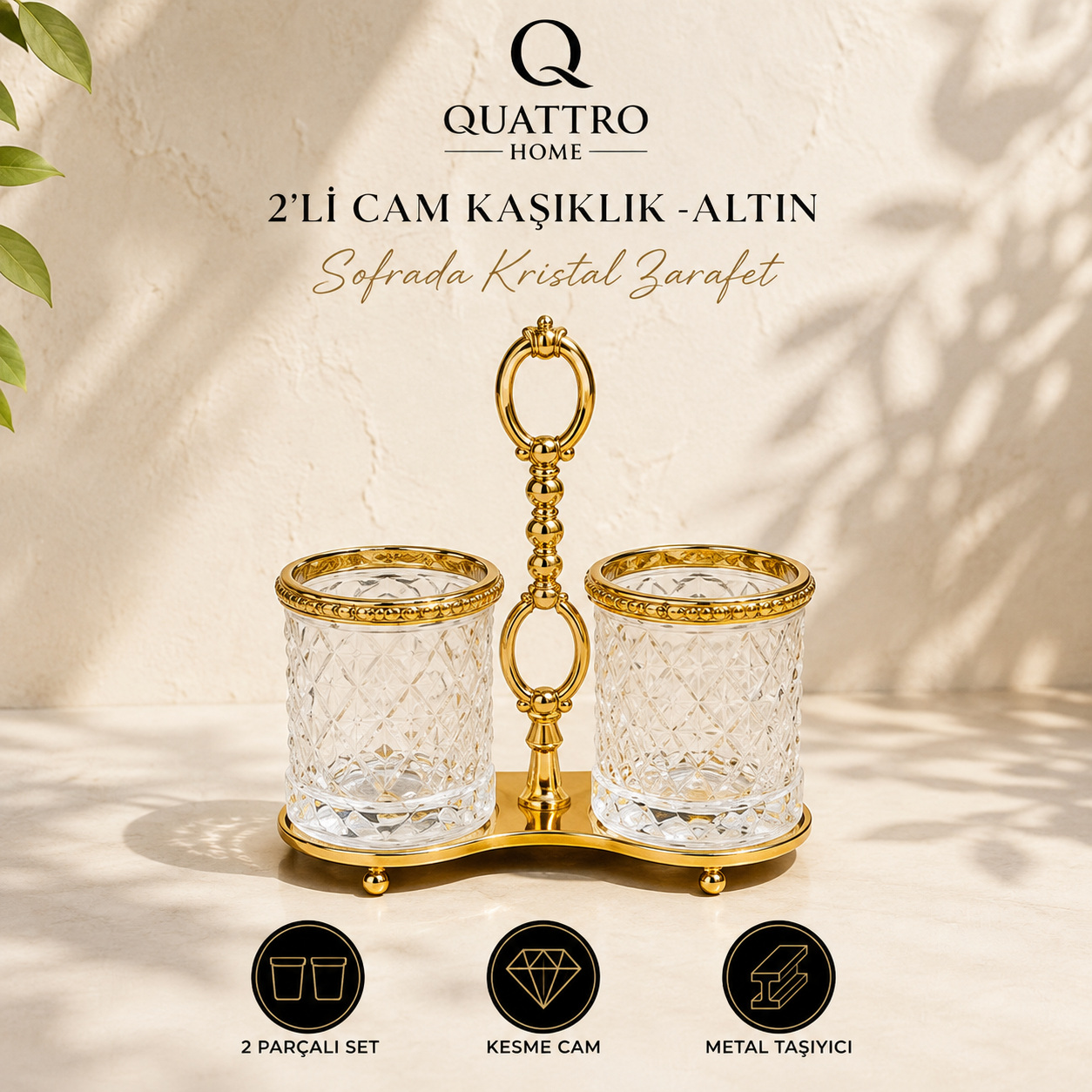 2'li Cam Kaşıklık - Altın