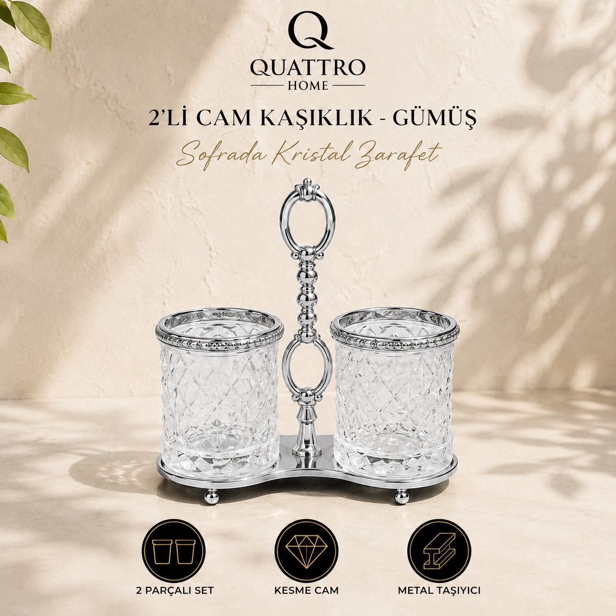 2'li Cam Kaşıklık - Gümüş