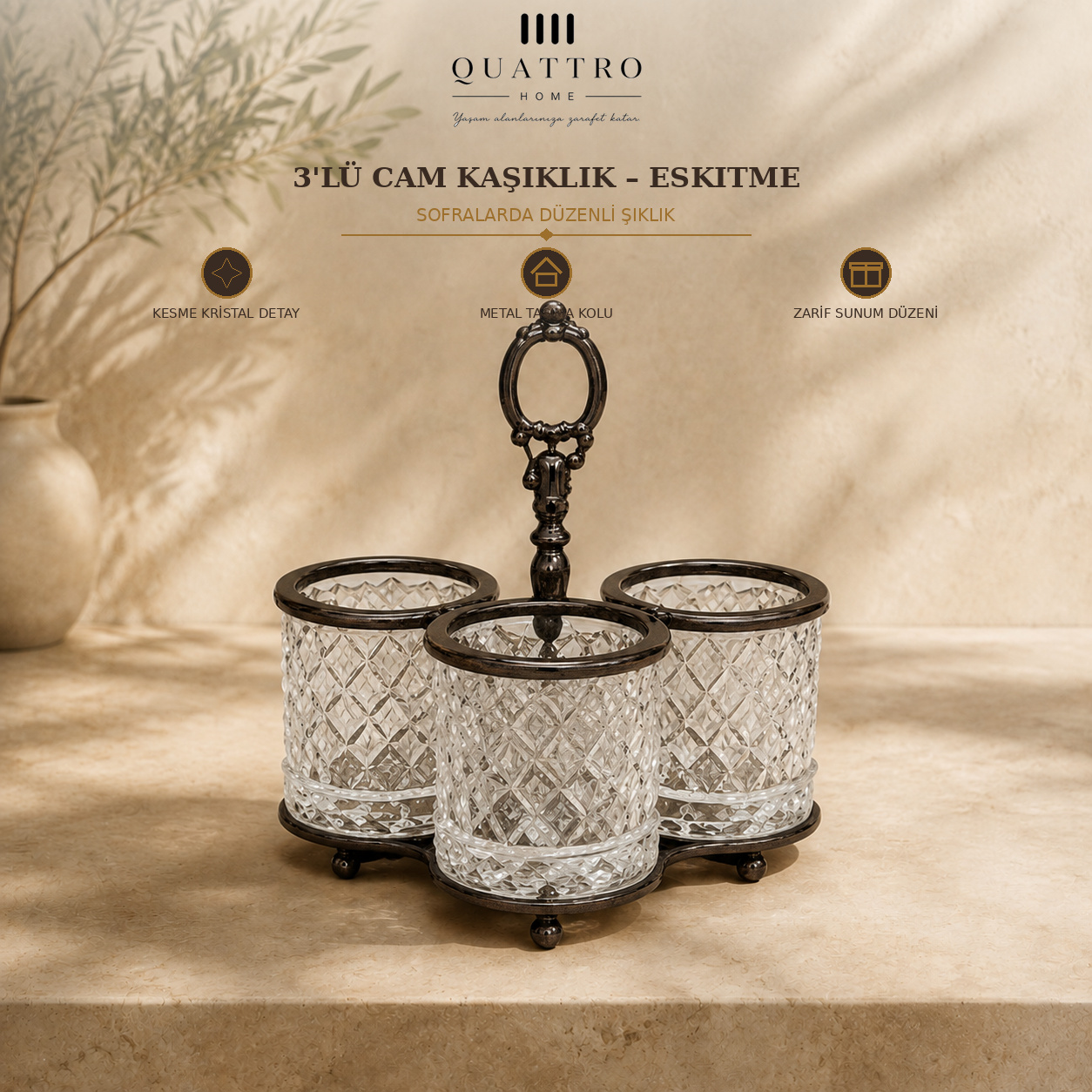 3'lü Cam Kaşıklık - Eskitme