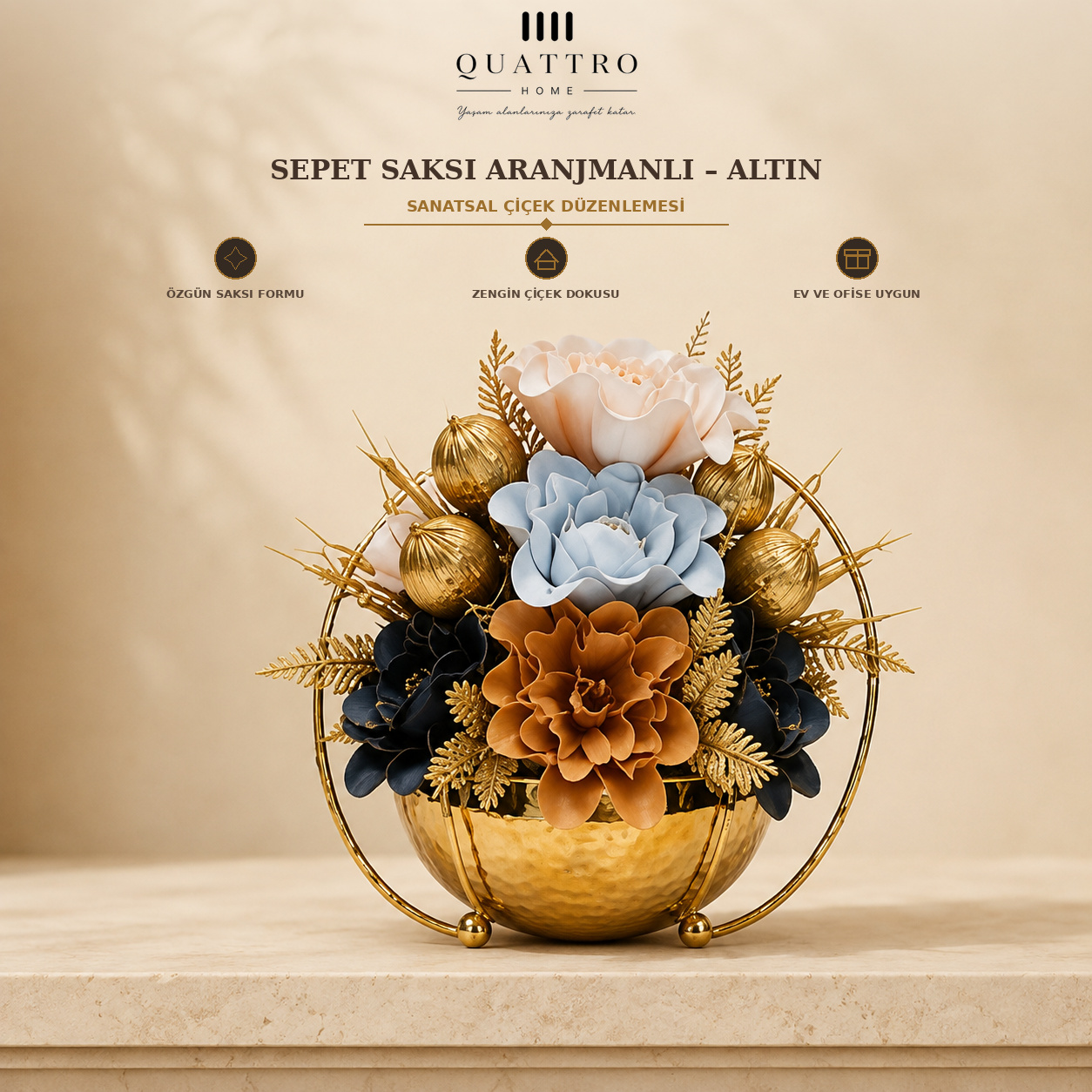 Sepet Saksı Aranjmanlı - Altın