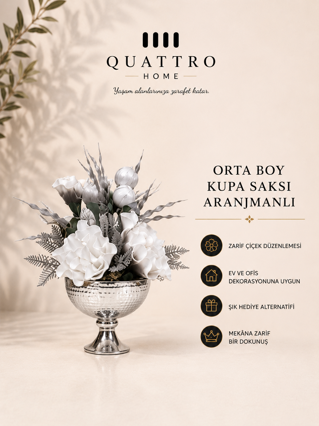 Orta Boy Kupa Saksı Aranjmanlı - Gümüş