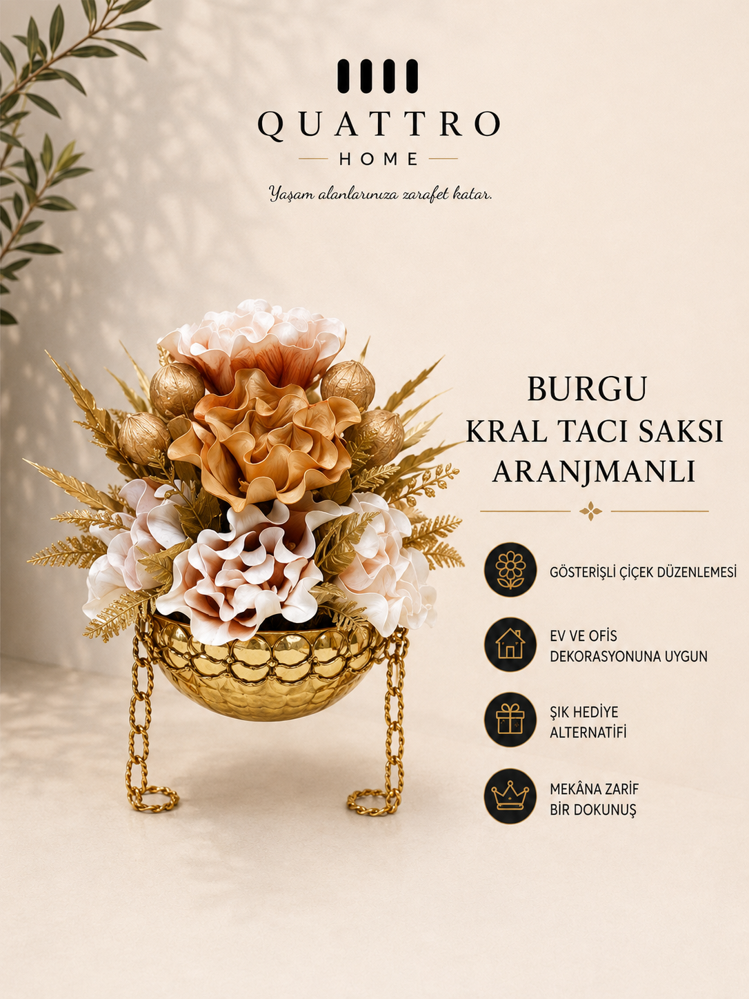 Burgu Kral Tacı Saksı Aranjmanlı - Gold