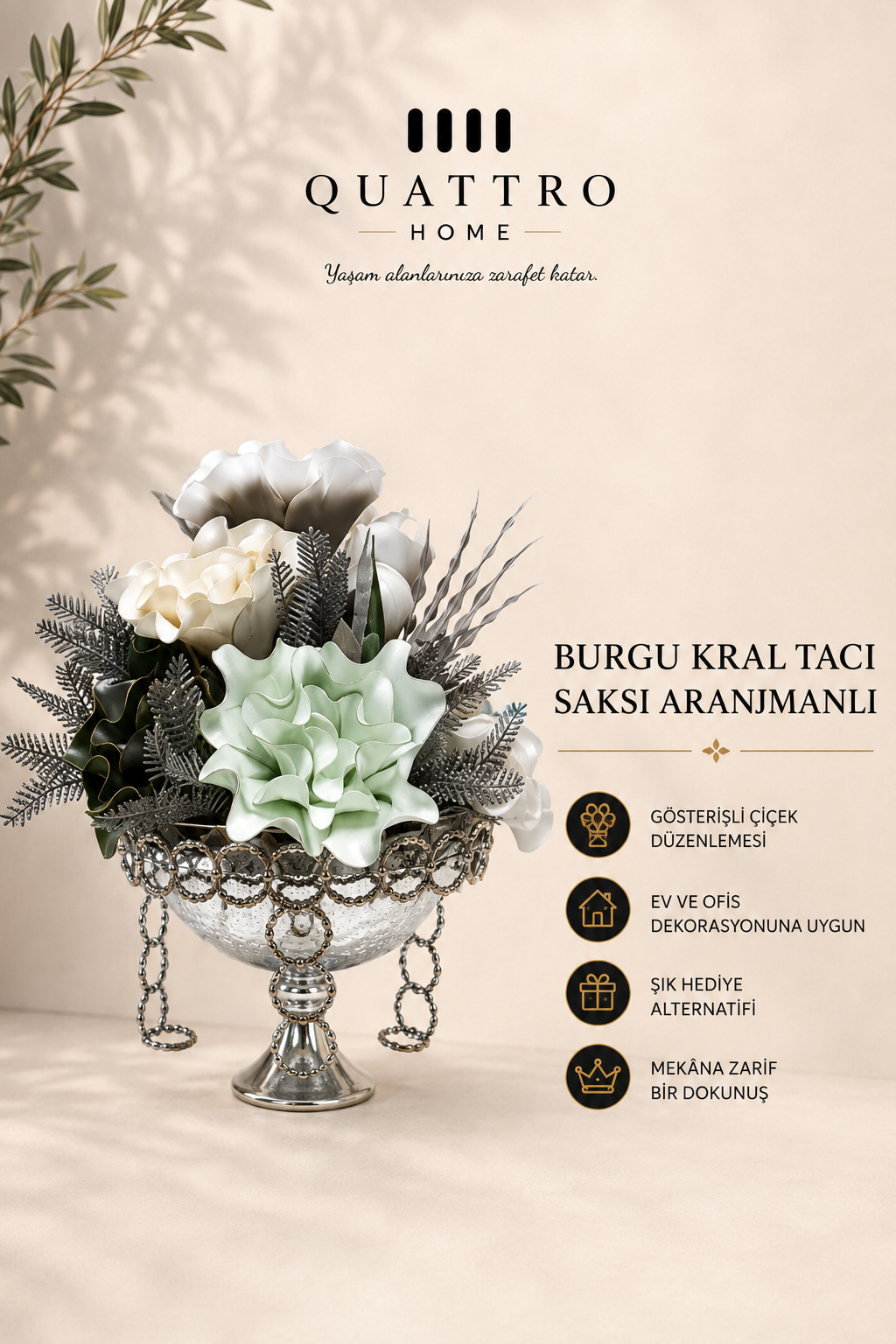 Burgu Kral Tacı Saksı Aranjmanlı - Gümüş