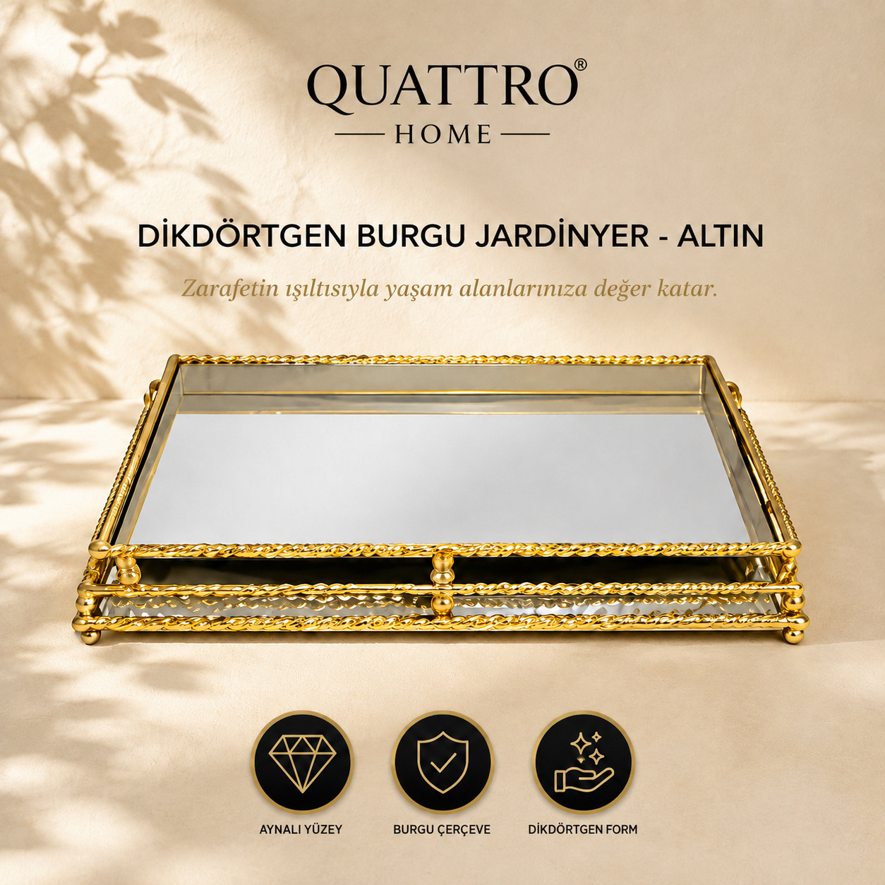 Dikdörtgen Burgu Jardinyer - Altın