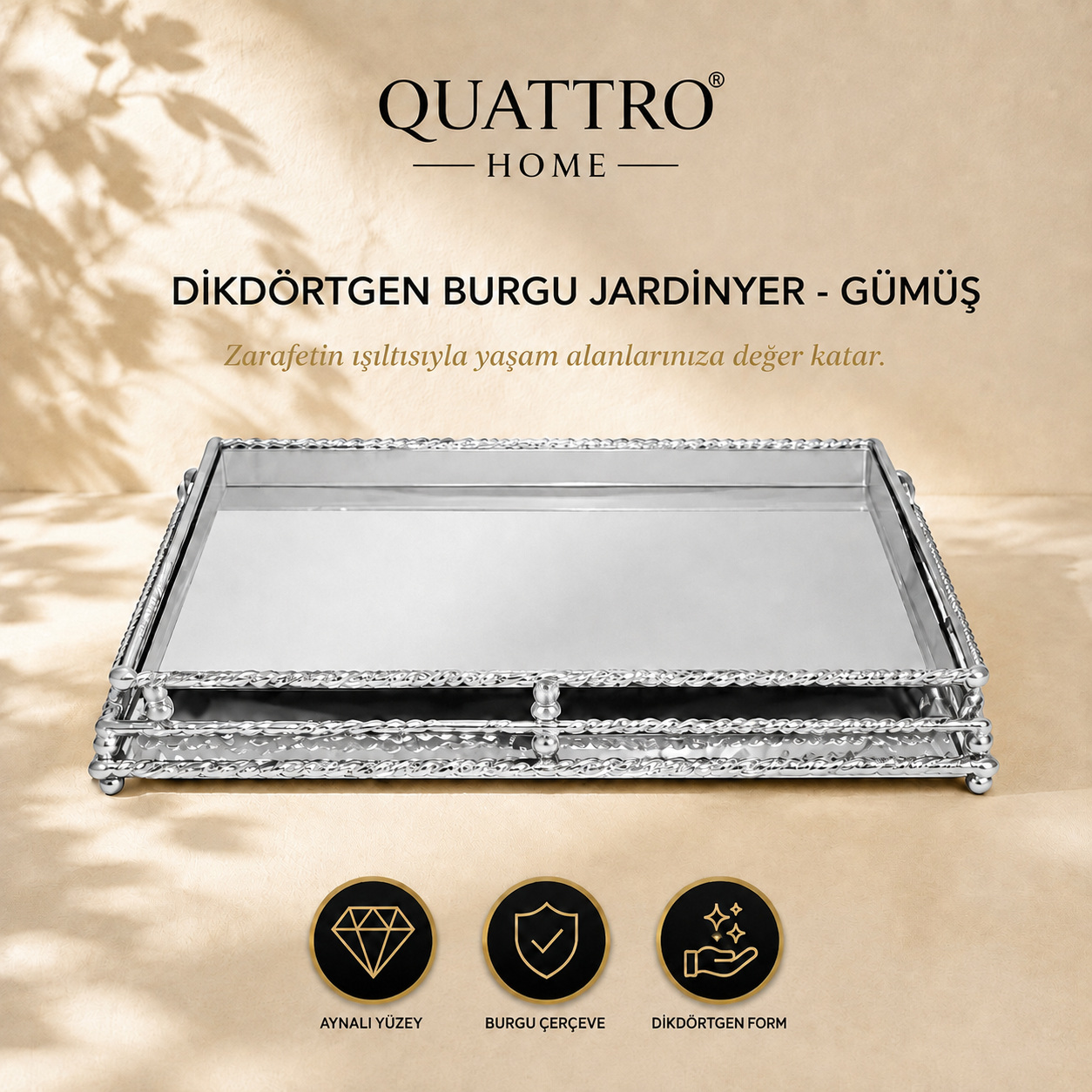 Dikdörtgen Burgu Jardinyer - Gümüş