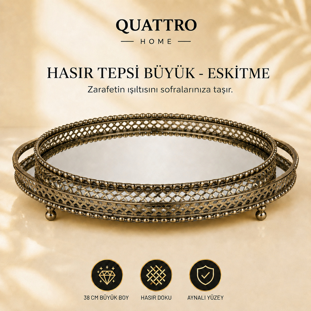 Hasır Tepsi Büyük - Eskitme