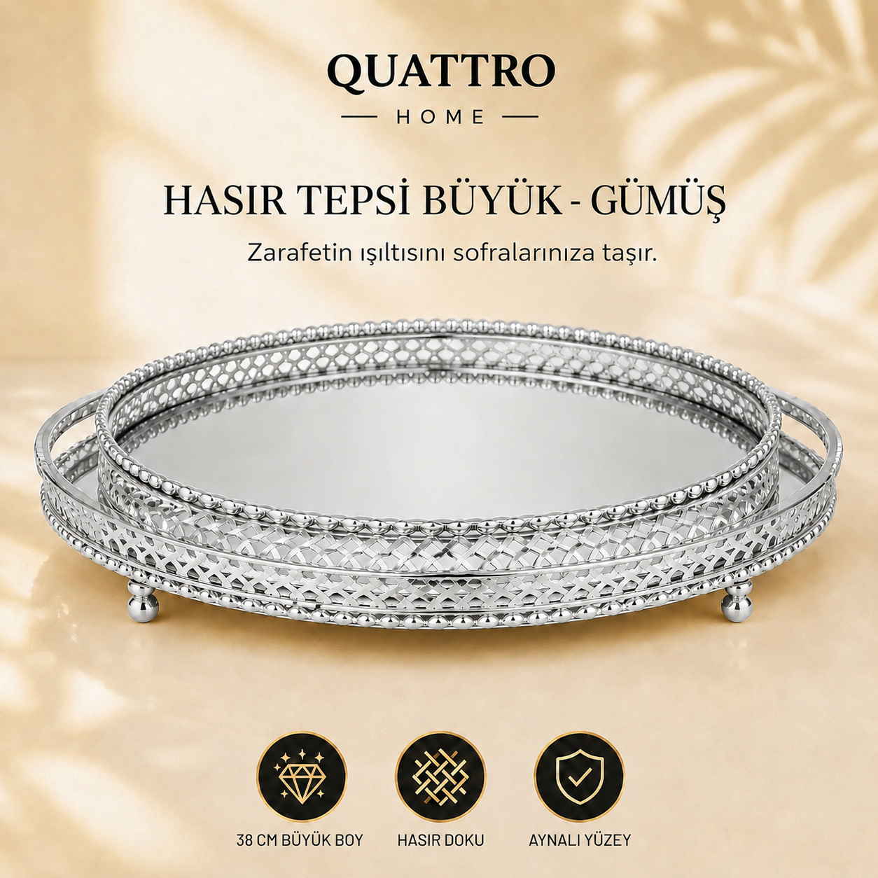Hasır Tepsi Büyük - Gümüş