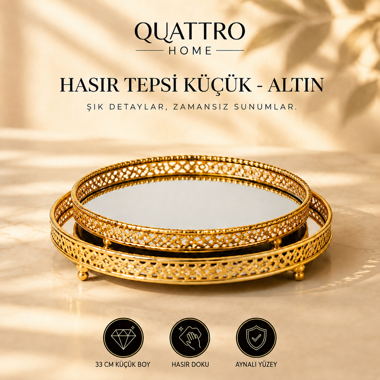 Hasır Tepsi Küçük - Altın