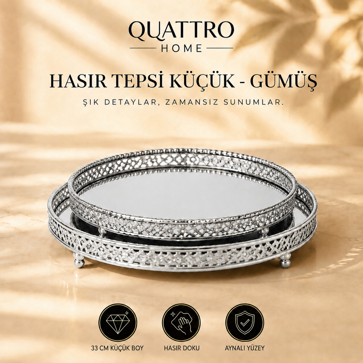 Hasır Tepsi Küçük - Gümüş