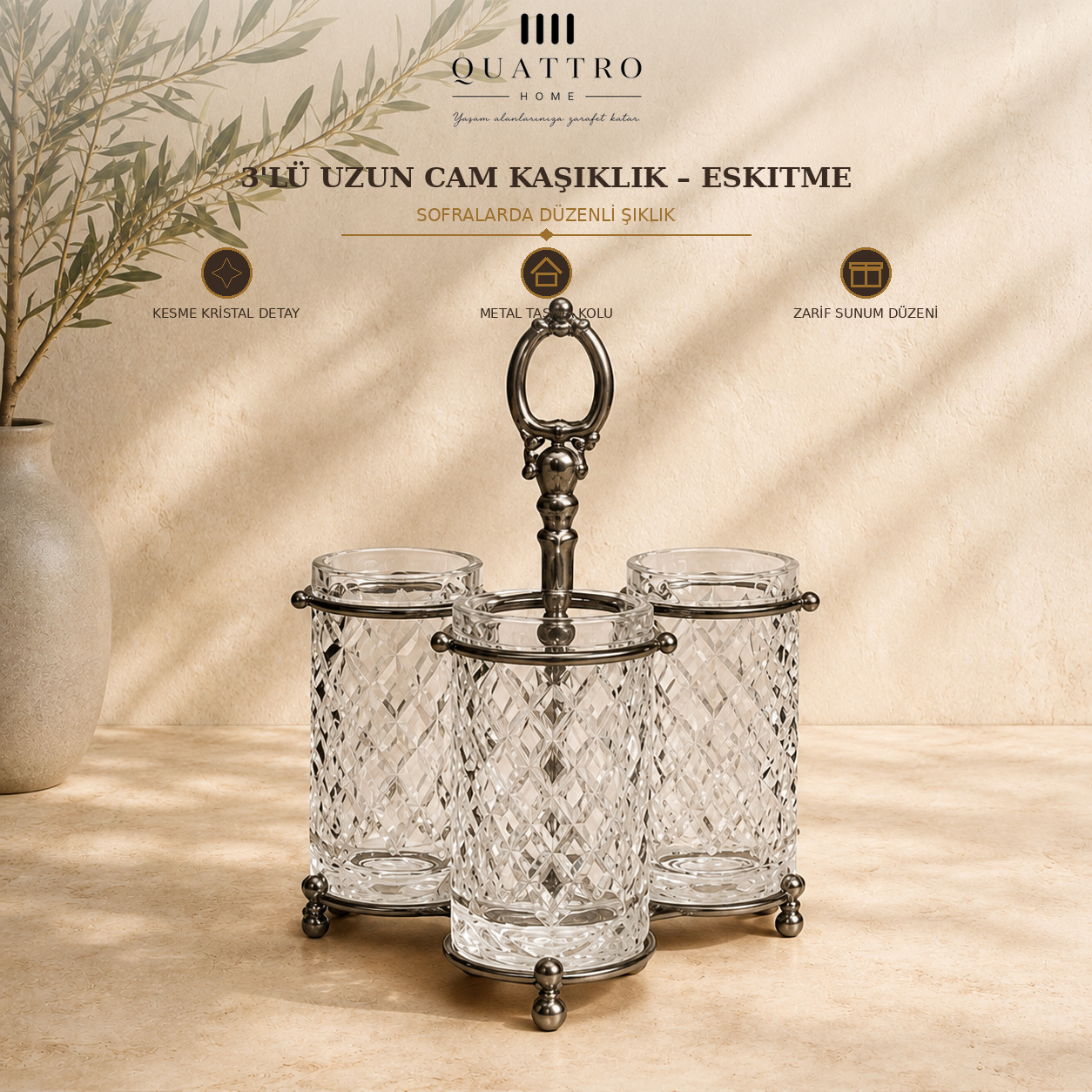 3'lü Uzun Cam Kaşıklık - Eskitme
