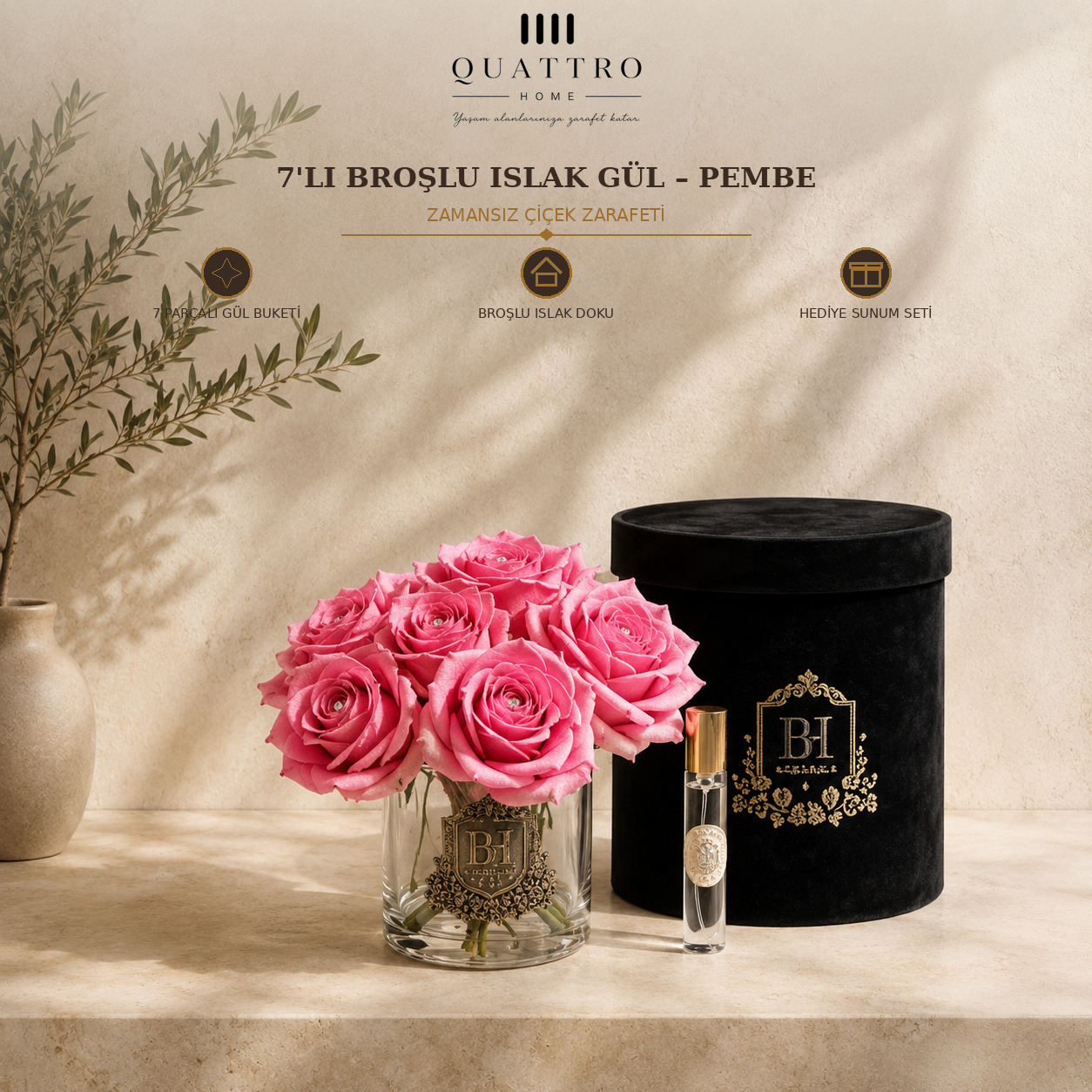 7'li Broşlu Islak Gül - Pembe