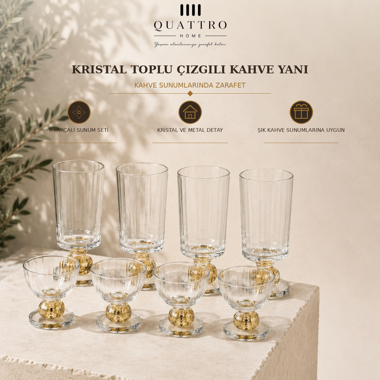 Kristal Toplu Çizgili Kahve Yanı