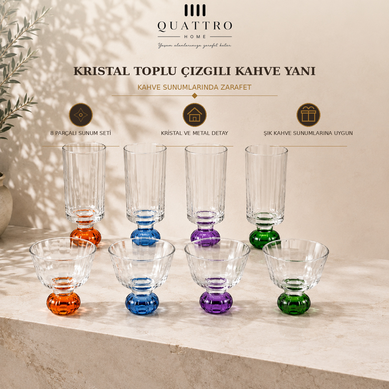 Kristal Toplu Çizgili Kahve Yanı