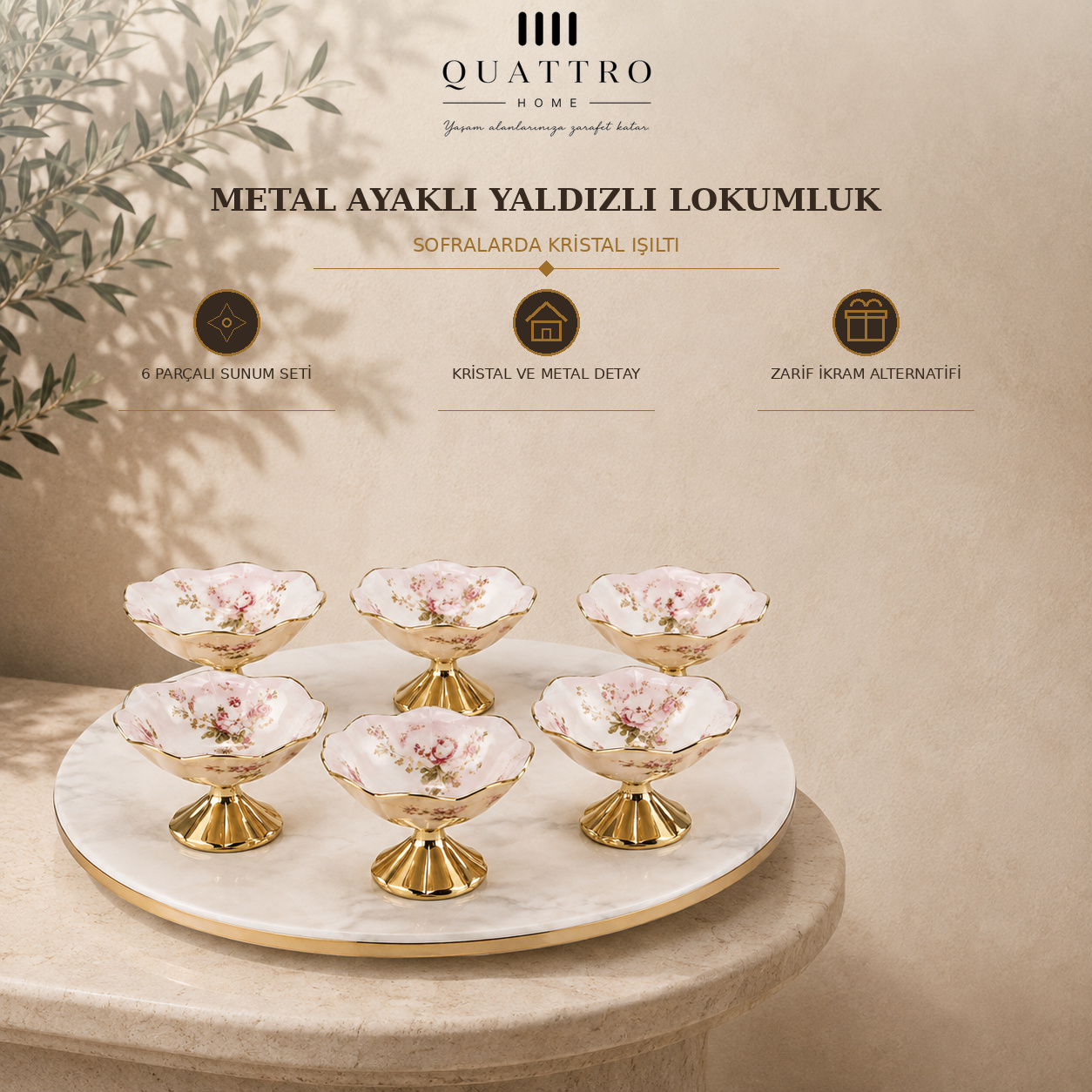 Metal Ayaklı Yaldızlı Lokumluk