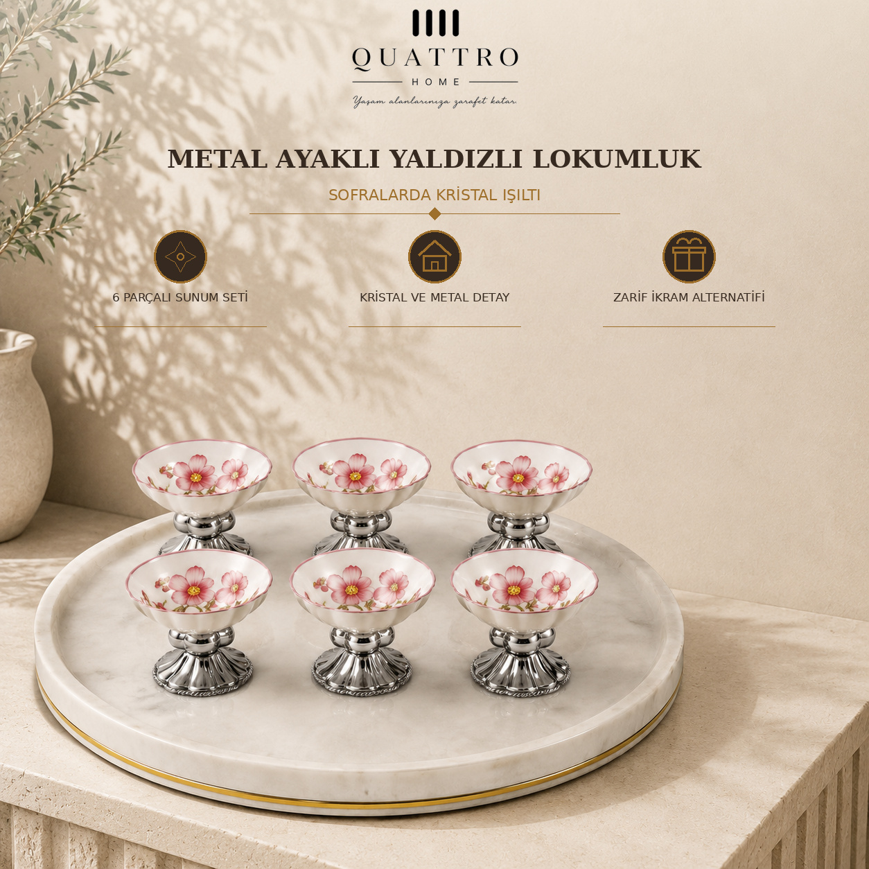 Metal Ayaklı Yaldızlı Lokumluk